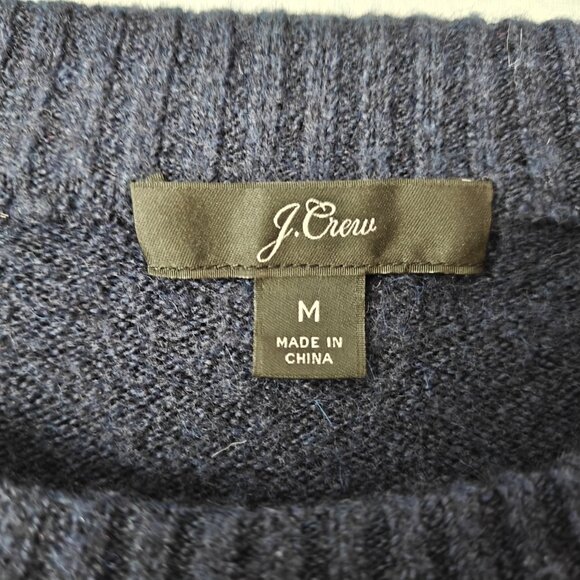 J. CREW Button Merino Blend Polka Dot Crewneck Sweater Navy Women's Size Medium - Picture 5 of 10